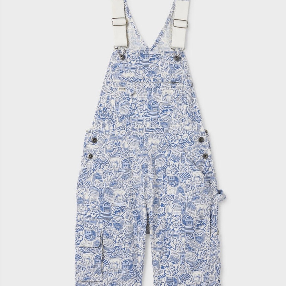 Duluth Trading Co Blue and White Printed Women's Overalls